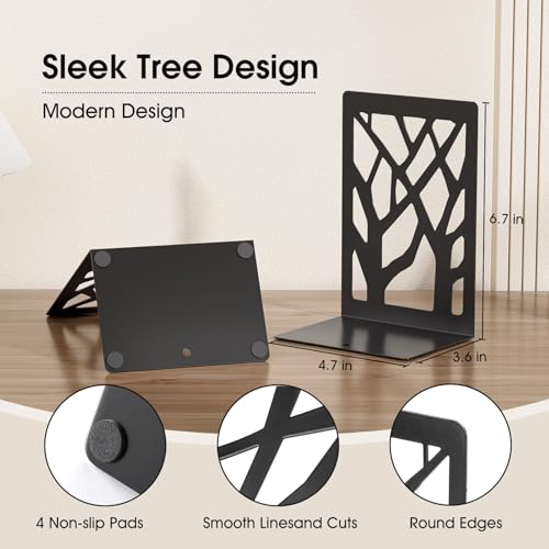 MaxGear Book Ends Tree Design Modern Bookends for Shelves, Non-Skid Book Holder, Heavy Duty Metal Book Storage for Books/CDs, Decorative Book Stopper for Home, 7 x 4.7 x 3.5”, Black,2 Pair/4 Pieces - Image 4