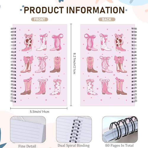 Image of Western Cowgirl Notebook - Cute Spiral Journal Cowgirl Gifts for Women Girls Western Office Supplies Preppy Pink Note Book School Study Stationary for Students 5.5x8.3 Inches