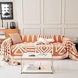 GNSWLD Chenille Couch Cover Boho Sofa Slipcovers Soft Geometric Sectional Couch Covers Throw Blankets for Living Room Pet Furniture Protector Couch Cover for Dog Cat,71'x118',Orange
