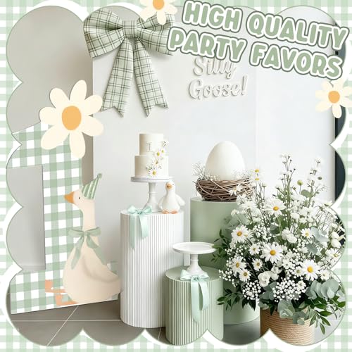 Image of Croblissful One Silly Goose Party Decorations 1st Birthday Backdrop Duck Animal Background Prop for Birthday Baby Shower Party Supplies(Sage Green,One Goose)