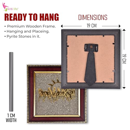 Image of KRITILIFE 7 Horses on Raw Pyrite Frame | Energised by Feng Shui, Vastu & Reiki Master | Seven Horses Pyrite Stone Wall Decor for Success, Fame & Money Attraction | Ideal Gift & Home Decor | (7.5 x 7.5 Inch)