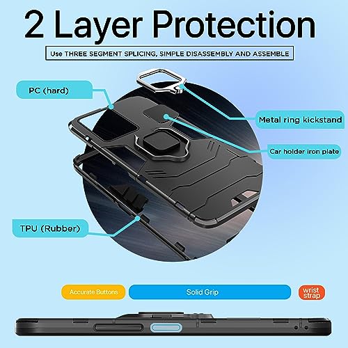 Image of Pikkme Back Cover for iQOO Z6 Lite 5G | 360 Protection | Ring Holder | Kickstand | Tough Armor Case (Black)