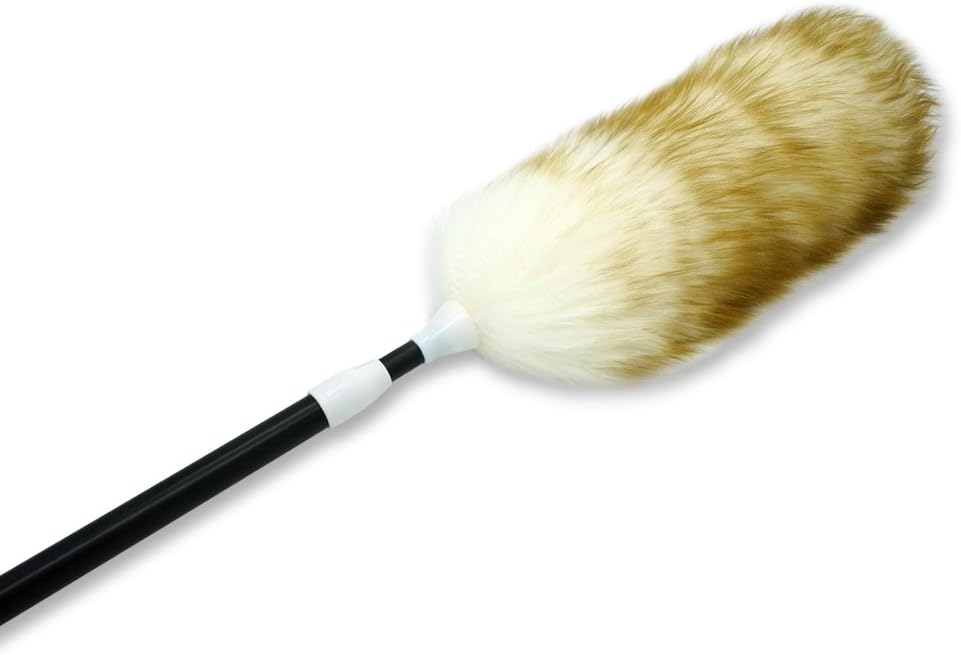 Feather Duster with Extension Pole, Yachee Pure Lambswool Multipurpose Long-Reach Retractable Dusting Brush, Extend 32-45 inches Telescopic Feather Duster with Handle for High Ceilings