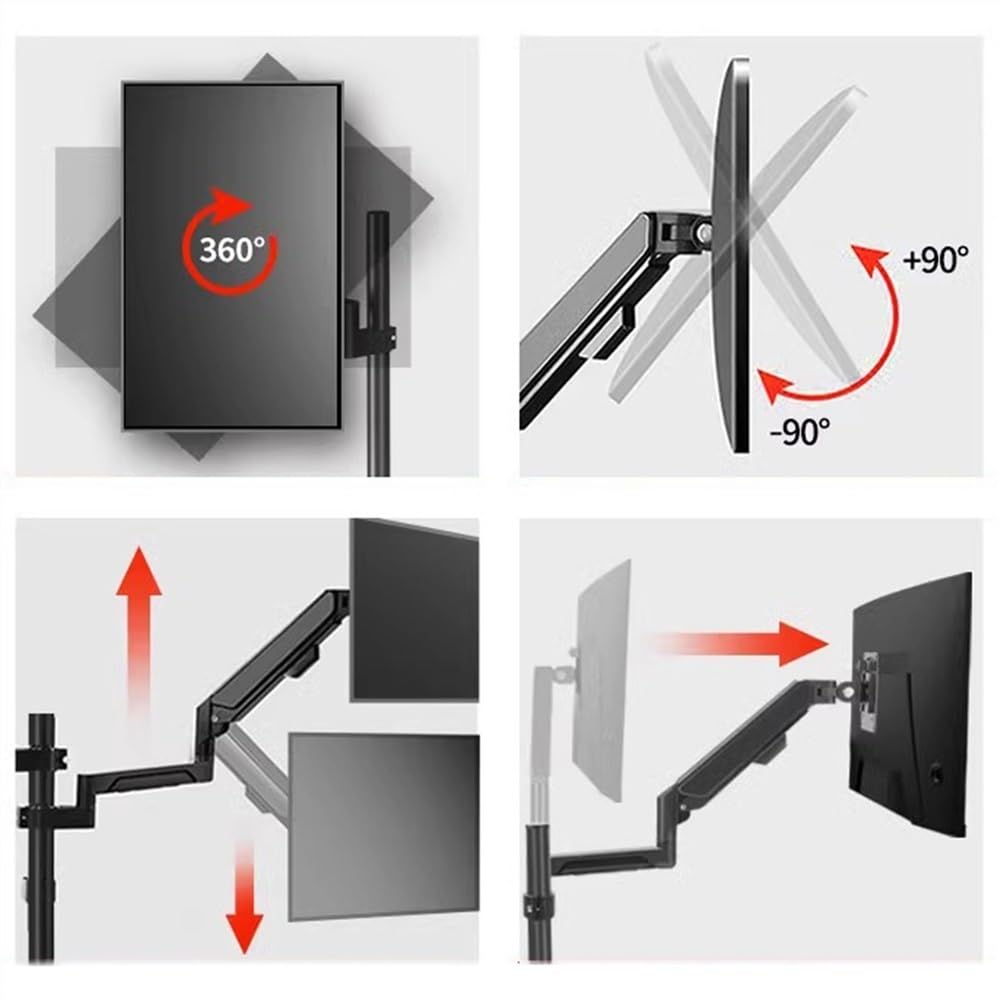 Supporto per monitor regolabile in altezza con molla a gas, supporto per doppio monitor con ripiano per tastiera, supporto multifunzione per monitor da 14 – 43 pollici, con funzione di rotolo, mobile