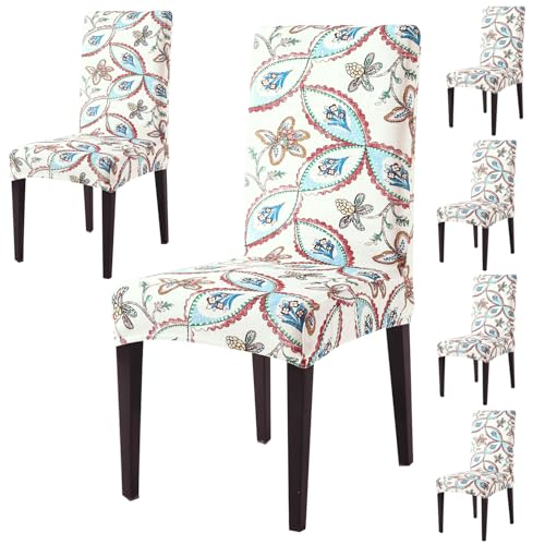 Image of HOKIPO Premium Printed Velvet Dining Chair Cover Set of 6, Beige Persian Garden (AR-5794-D9*6)