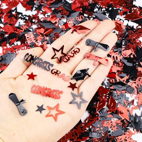Image of Red and Black Graduation Confetti 2026, 1000 Pcs Congrats Grad Confetti Class of 2026 Party Table Centerpiece for 2026 Graduation Party Decorations