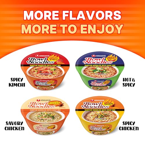 Image of Nongshim Savory Chicken Noodle Soup Instant Ramen, 12 Pack, Microwaveable Bowl Soup Mix, Korean Ramyun with Cabbage & Carrots, Sabor a Pollo