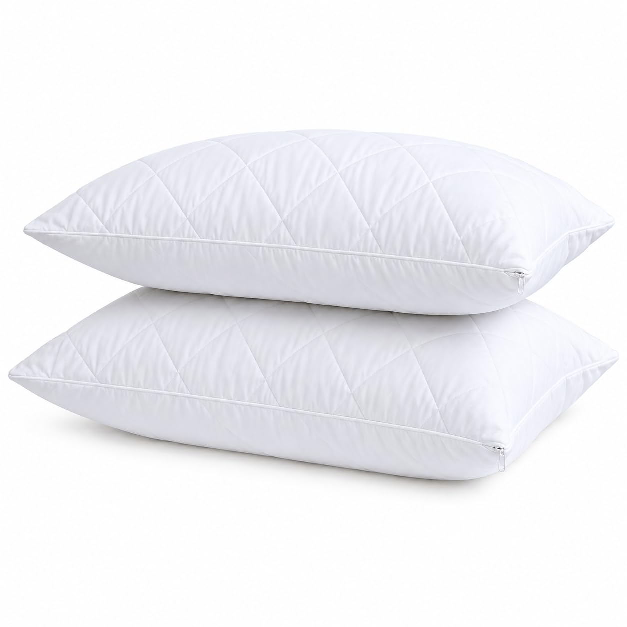 Pro Home Quilted Pillow Protectors 4 Pack Microfiber Hotel Quality Zip Closure Pillow Cover Soft Breathable Hypoallergenic Pillowcase Protectors UK Standard Size 50 X 75cm