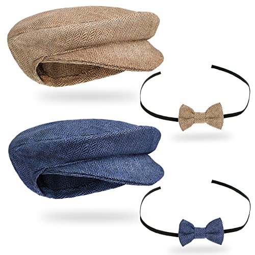 Baby Caps and Bow Tie Sets 4 Pieces Boy Girl Baby Photography Prop Baby Gentleman Hat New Born Bow Tie Infant Boy Photo Props, 2 Sets
