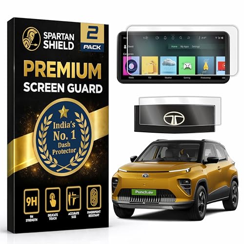 Image of Spartan Shield [2 PACK] SCREEN GUARD For TATA PUNCH EV 2026 Facelift || EMPOWERED | EMPOWERED+S || 10.25-INCH [Round Corners] INFOTAINMENT Touchscreen + Digital Steering Protector | Anti Scratch | Water Resistant | HD Clear | High Touch Sensitivity | Punch.EV Electric Car Music Stereo Accessories 2026+ [Not Tempered Glass] *** Doesn't Fit Smart+ / Adventure Variants ***