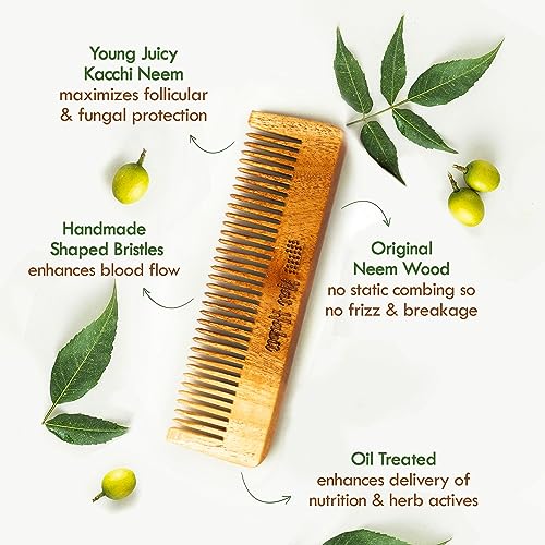 Nat Habit Kacchi Neem Wooden Pocket Comb - Soaked In 17 Herbs, Neem & Sesame Oil - Pocket-Sized & Travel-Friendly For Men & Kids Short Hair (Fine... - Image 3