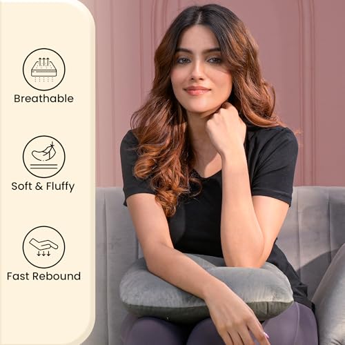 Image of CareFoam Memory Foam Square Cushion for Car, Sofa /Diwan, Bed, Chair & Decoration | Highly Durable, Hypoallergenic | 14 inchx 14 inch x 4 inch | Velvet Cover | Grey, Pack of 5
