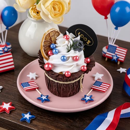 Image of Red White and Blue Pearl Sprinkles for Baking Edible, 4th of July Sprinkles, Patriotic Sprinkles with 4 Sizes Sugar 130g /4.6oz, Cupcake, Ice Cream, Donuts, Macaron Toppings Supplies (2mm, 4mm, 7mm, 1cm)
