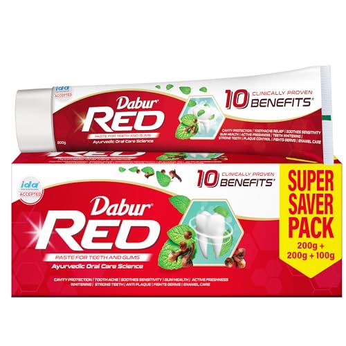 Image of DABUR Cavity Protection, Eliminates Bad Breath, Plaque Removal, Gingivitis Prevention, Anti-Bacterial Red Paste 500g