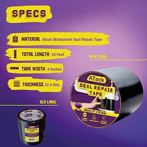 Atack ATSRTB410 Waterproof Patch And Seal Tape, Black, 4 Inches X 10 Feet, Water Barrier Tape For Stop Leak Repair On Pipes thumb #1
