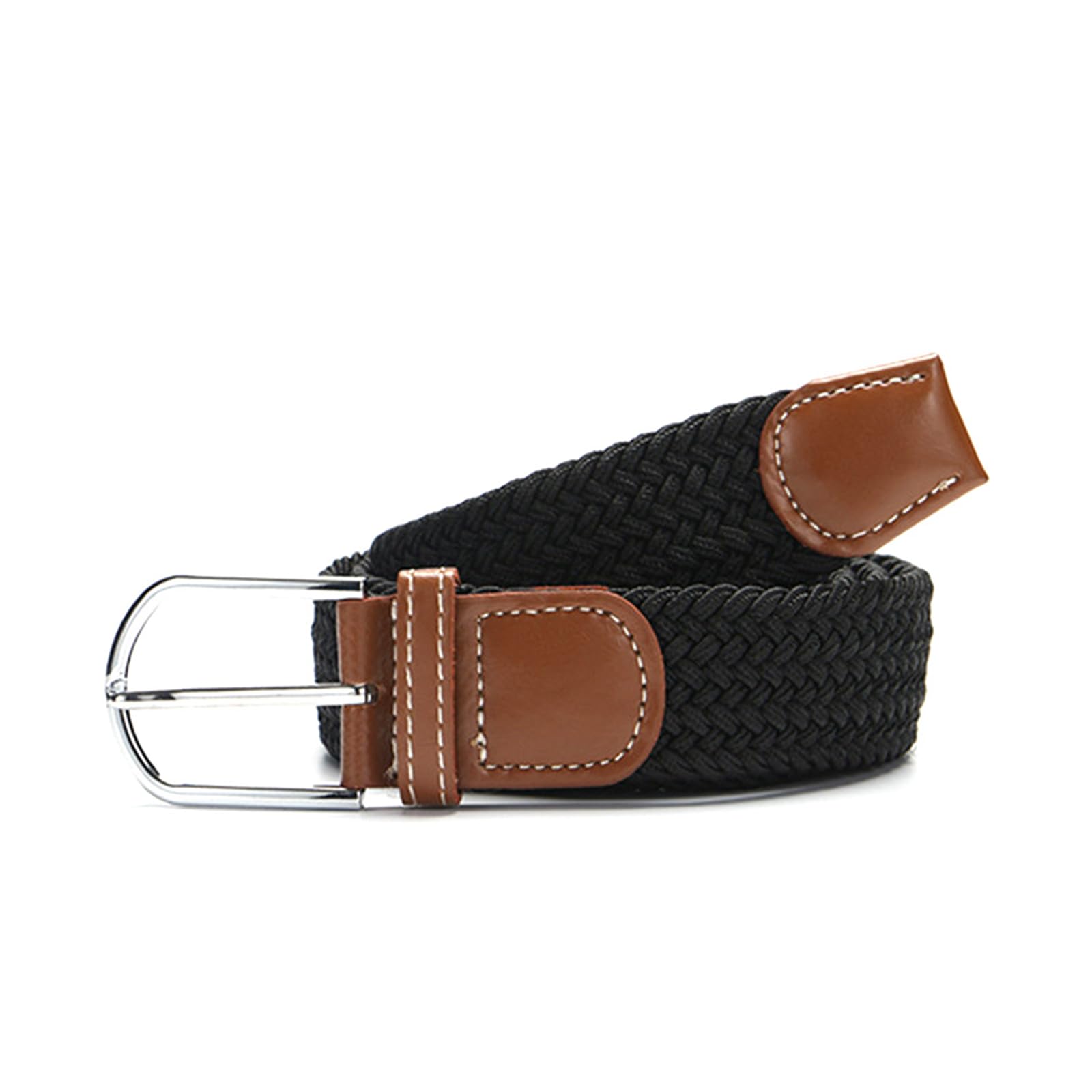 Leekcol Men's braided belt with metal buckle, perfect for jeans and casual wear (Black, 130cm)