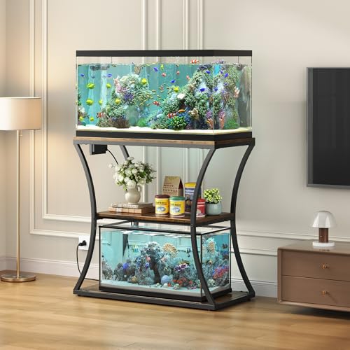HavenlyYouth 20-29 Gallon Fish Tank Stand with Power Outlet, 3-Tier Aquarium Stand with Storage, Heavy Duty Metal Frame Tank Rack for Home Office, 31.5" L x 15.7" W x 30.4" H, Rustic Brown - Image 6