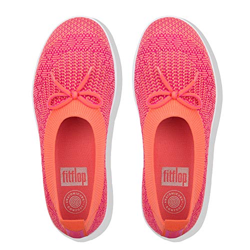 FitFlop Womens Uberknit Ballet Flat with Bow, Coral/Fuchsia, US 6.53