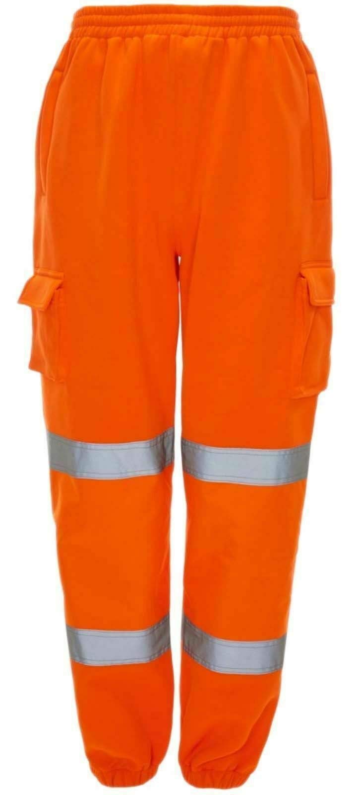 Lj Men's Orange Hi Vis Viz Jogging Bottoms Combat Trousers Safety Sweat Pants Super Soft Fleece Workwear Joggers (, Medium, M)