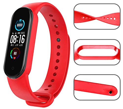 Image of WOW IMAGINE Replacement Strap Wristband for Mi Band 5 Smartwatch | Soft Silicone Matte Sport Wristband Accessory Flexible Bracelet Compatible with Xiaomi Mi Band 5 - Peppy Red