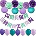 Mermaid Birthday Decorations/Frozen Party Supplies-Happy Birthday Banner Teal Lavender Purple Tissue Paper Flowers Pom Pom Paper Lanterns with Latex Balloons for Under the Sea Party Decorations