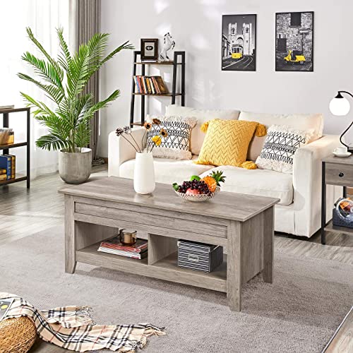 Yaheetech Lift Top Coffee Table With Hidden Storage Compartment & Lower Shelf, Lift Tabletop Farmhouse Table For Living Room Office Reception, 47.5In L, Gray #TOP3