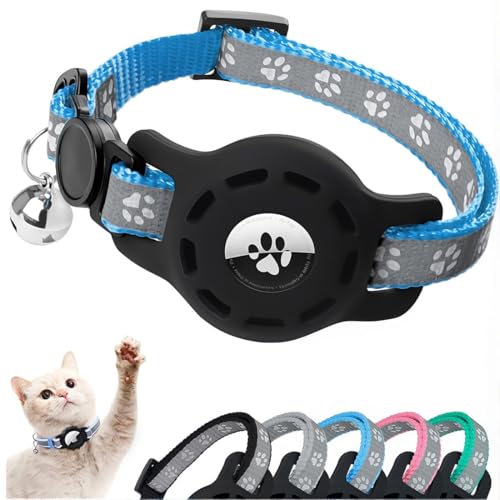 JEYORZY 1 pcs Riflettente Collare Gatti, Accessori Gatto Compatibile con Air-tag, Collare Air-tag Gatto con Fibbia di Sicurezza per Gattini e Cani di Piccola Taglia, Air-tag GPS non Incluso, Azzurro