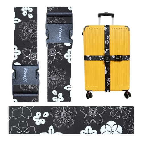 Teeoff Luggage Straps Suitcase Belts Travel Bag Accessories Adjustable 220CM (Sakura Black White - 2 Pack)