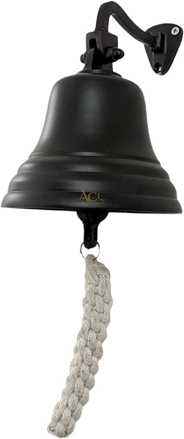 ACL Bar Home Pub Accesorios Timbre de Mano - Timbre de Barra montado en la Pared Decoraciones náuticas - Timbre Negro único con Sonidos Fuertes y nítidos Ideal para Navidad, Pub de 10 Pulgadas