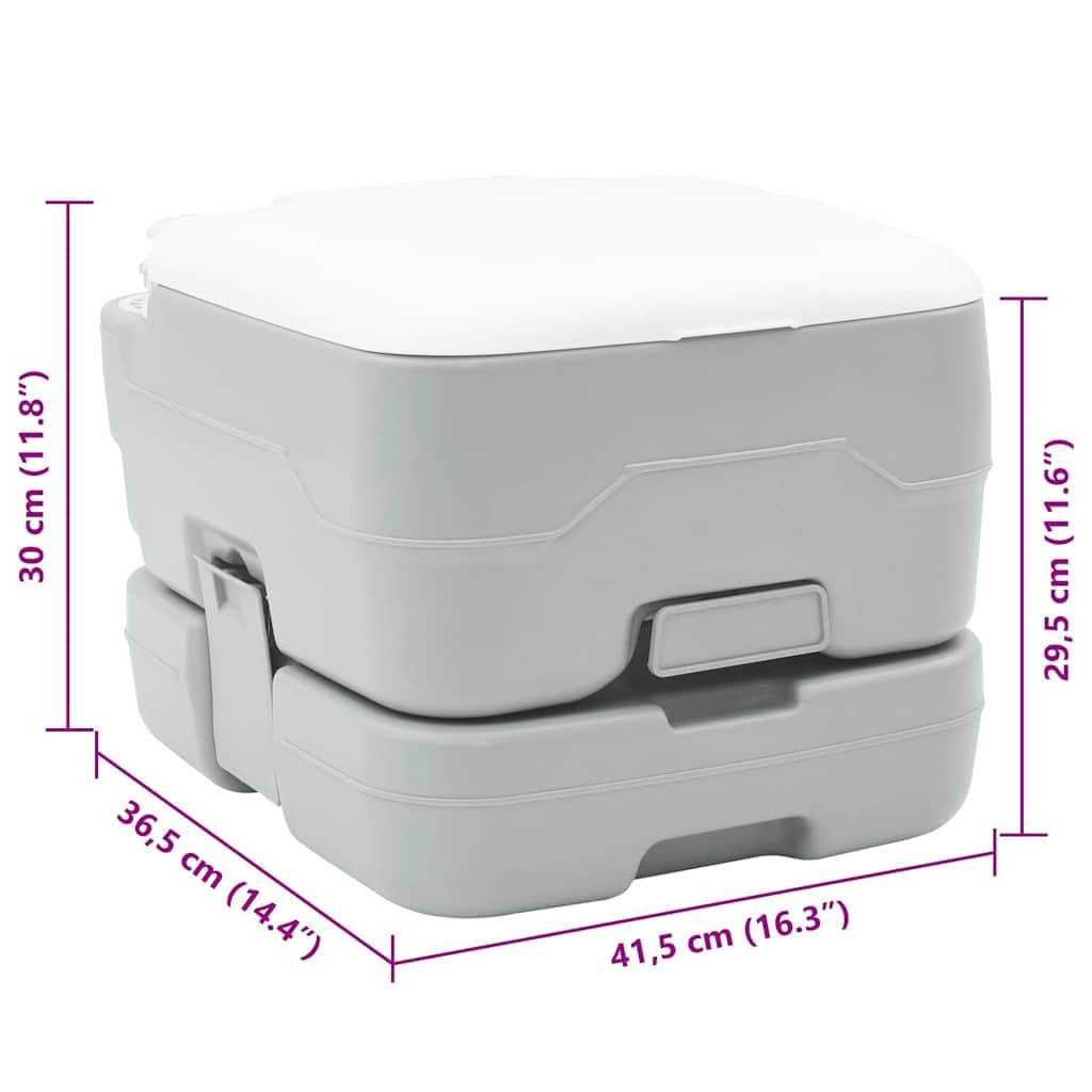 Mangloder Tragbare Campingtoilette Grau Weiß 41,5 x 36,5 x 37, leichtes, Robustes Outdoor-WC mit T-Spüldüse, rotierbarem Entleerungstrichter, für Camping, Caravan, Wandern, Festivals, Notfälle