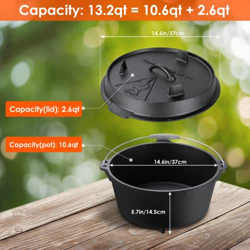 Liferun Dutch Oven Pot With Lid, 13.2 Quart Cast Iron Dutch Oven, With Lid Lifter Handle & Stand And Dual Function Lid Griddle For Home Cooking Bbq Baking #TOP4