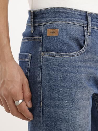 Image of WROGN Men's Cotton Lycra Blend Jeans | Solid | Relaxed Fit