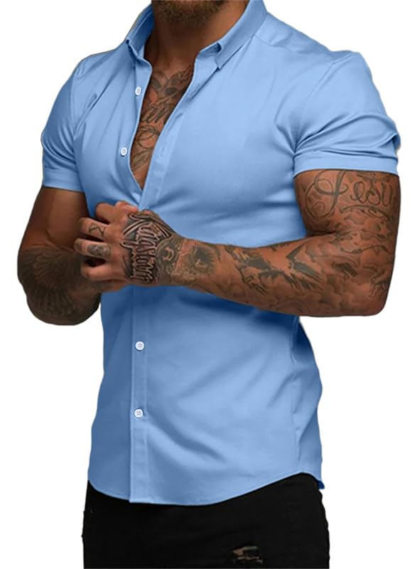 Elegancity Herren Sommerhemd Kurzarm Atmungsaktiv Freizeithemd Elastische Businesshemd Bügelfrei Shirt Faltenfreie Kurzarmhemden Button Down S-3XL