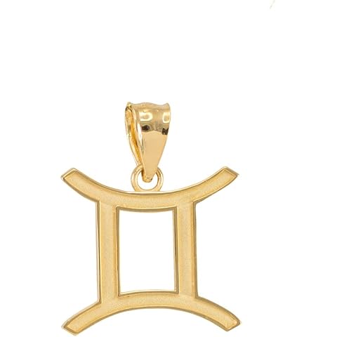 Satin Finish 10k Yellow Gold Personalized Gemini Zodiac Sign Charm Pendant