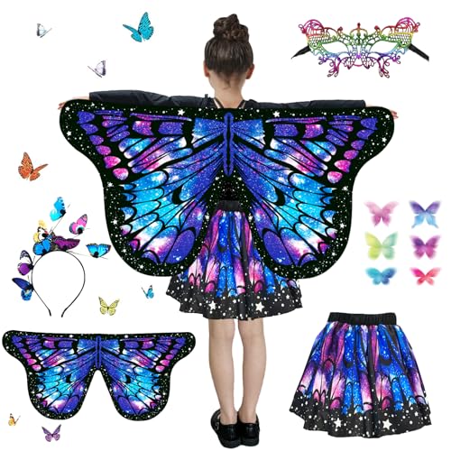 Schmetterlingsflügel Kinder,Schmetterlingsumhang Set,Schmetterlingskostüm,Schmetterling Flügel Kostüm,Schmetterling Kostüm,Schmetterling Flügel Umhang,für Karneval,Fasching,Mottoparty