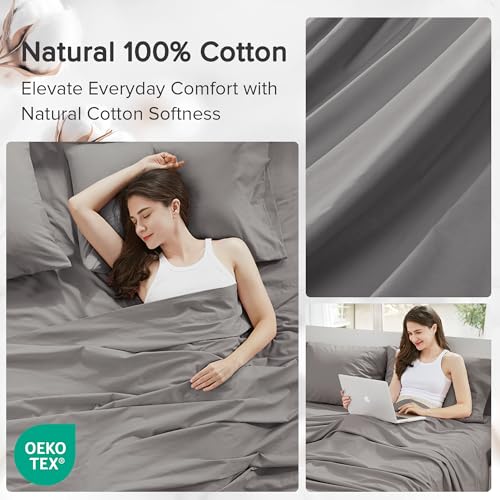 Comfort Spaces 100% Cotton Sheets Queen, Breathable, Ultra Soft Cotton Sheets, Naturally Cool Cotton Bed Sheets with 14" Elastic Pocket Fits up to 16" Mattress, All Season Sheet Set, Dark Gray 4 Piece