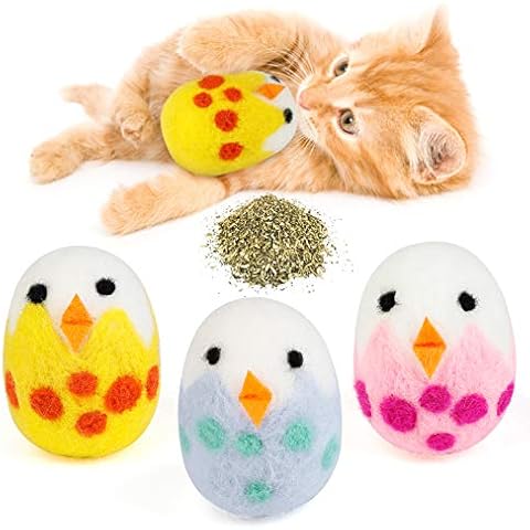 Legendog Cat Catnip Toys For Cats 3Pcs Easter Cat Toy Catnip Toys For Indoor Cats Scratch Playing Chewing Teeth Cleaning | Easter Gift For Cat | Blue, Pink, Yellow| Easter Egg-Shaped Design Cover
