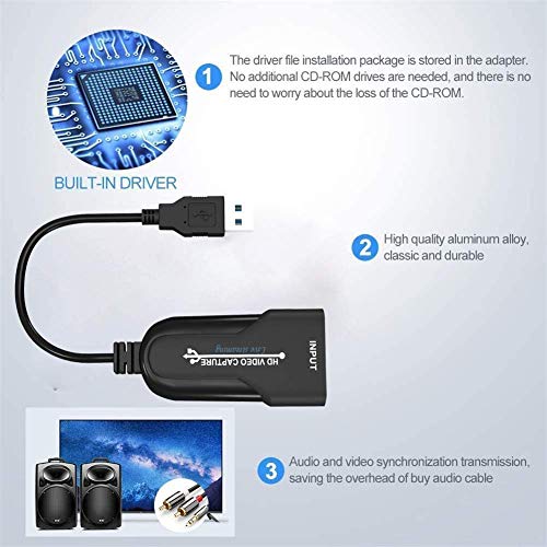LONEA Capture Card USB 3.0 Video Capture Card 1080P 60fps HDMI to USB Adaptor HD Game Capture Stream Record Monitor Video Capture Card Streaming Devices for Live Broadcasts/Game - Thumbnail 5