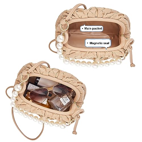 UPSONG Woven Dumpling Crossbody Bag for Women PU Leather Cloud Handbag Clutch Purse Soft Shoulder Bags with Detachable Strap4