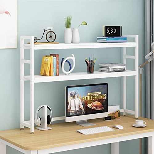 CWCQGH 2-Tier Adjustable Shelving Unit Storage Rack - Desktop Bookshelf Organizer, Open Desktop Bookcase,Adjustable Storage Rack,Multipurpose CountertopBookshelf,White+white-95 * 25cm