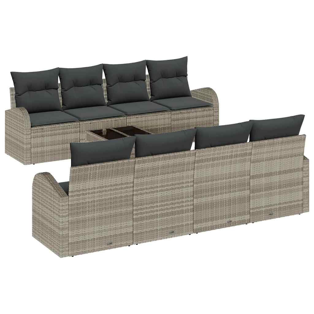 Zestaw 9 sztuk jasnoszary i ciemnoszary | Modułowy polirattan, 4-osobowa centralna i 4 sofy z podłokietnikami, stół w zestawie, 234 x 62 x 69 cm