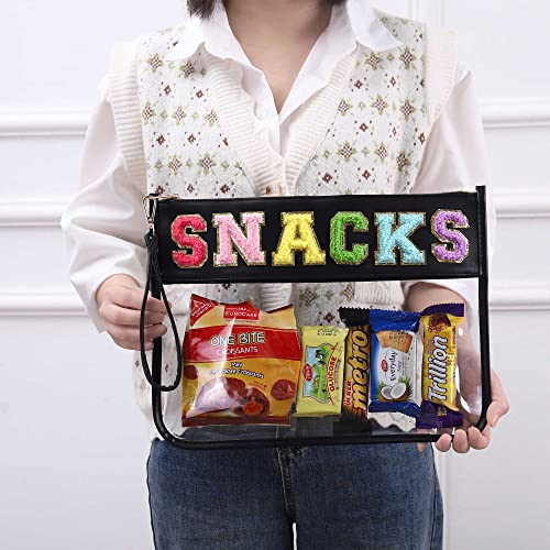 Image of HAIBOLAN Monogram Clear Stadium Purse Bag Chenille Letter Travel Patch Pouch Snack Makeup Wristlet