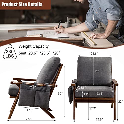 Samery 2Pc Mid Century Modern Accent Arm Chair Set Of 2, Retro Upholstered Lounge Chair, Fabric Tufted Back Single Reading Armchair Club Chair With Wood Frame For Living Room/Bedroom (Grey- 2Pc) #TOP2