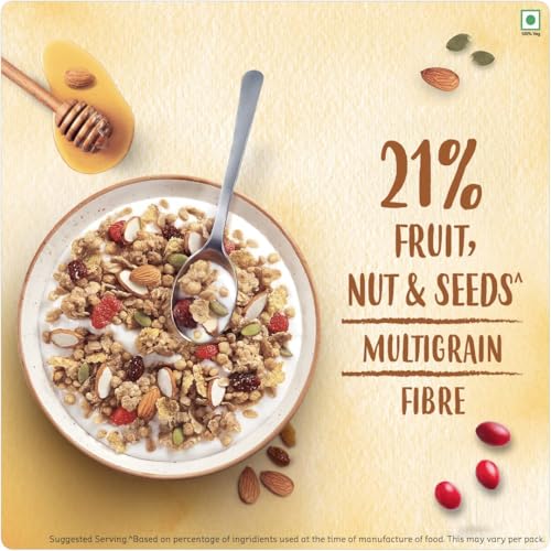 Image of Kellogg's Crunchy Granola Honey, Almonds, Strawberries & Pumpkin Seeds 450g | 24% Fruit, Nut & Seeds, Baked Multigrain | Source of Fibre | Breakfast Cereal (Pack of 2)
