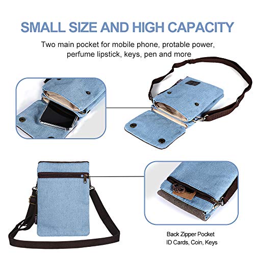 Dlames Canvas Small Cute Crossbody Cell Phone Purse Wallet Bag with Shoulder Strap for iPhone 15 Pro 14 Pro 13 Pro Galaxy S23 S22 S21 Google Pixel 5 4 3 - Blue2