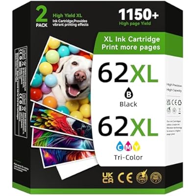 62XL Ink Cartridges Black and Colour Multipack Replacement for HP 62 Ink Cartridges Twin Pack High Yield for HP Envy 5540 5544 5640 5546 5644 5541 5640 5646 5542 OfficeJet 5740 200 250