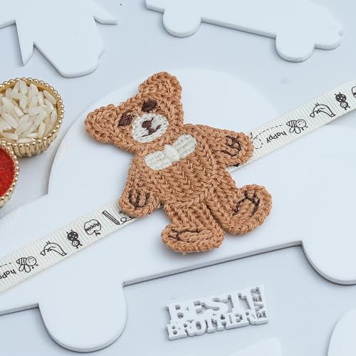 Image of eCraftIndia Teddy Bear Design Rakhi for Kids Girls Boys with Best Bro Ever Fridge Magnet | Raksha Bandhan Kids Rakhi for Brother Bhaiya Bhai | Roli Chawal Pack