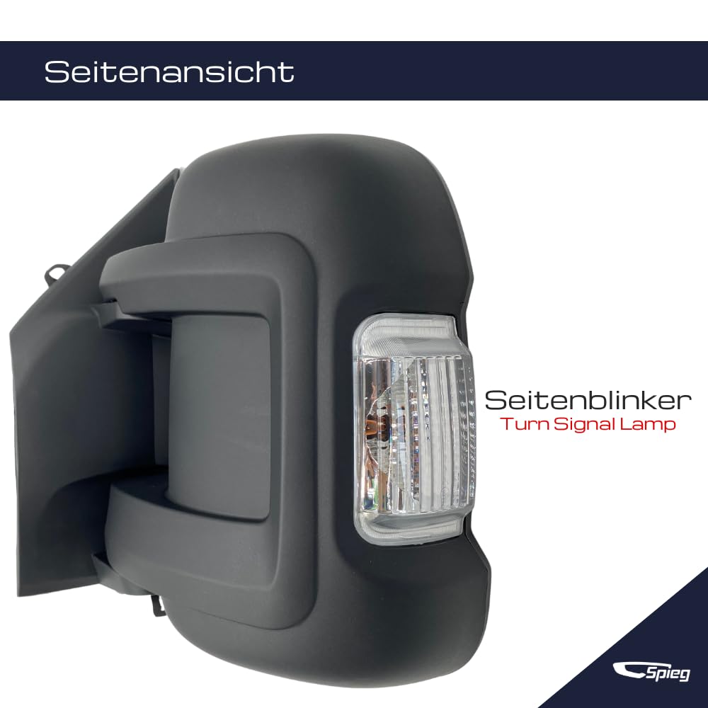 Spieg Außenspiegel Links Kurzer Arm für Fiat Ducato, Peugeot Boxer, Citroën Jumper 2006-2023 Manuell Einklappbar, Schwarz, 8 PIN