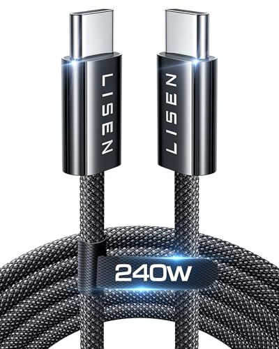 LISEN 240W Cable USB C Charge Rapide, 2m PD 5A Cable USB C vers USB C Câble Chargeur USBC Nylon Tressé pour iPhone 17 16 Samsung S25 Ultra iPad Air MacBook Pro Google...