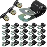 Litoexpe 50 Pcs 3/8 Inch Black Stainless Steel Cable Clamps, Vinyl Coated, Rubber Coated, Hose Clamps, Wire Clamps, Galvanized, Insulated, for Tube, Lines, Wire Cord Installation